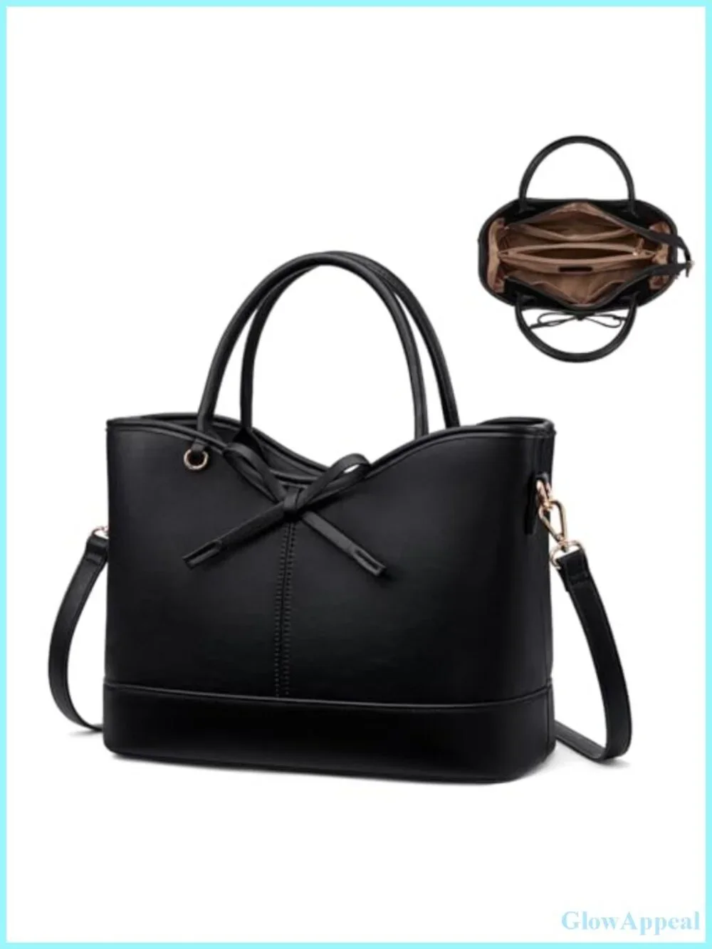 Vegan Leather Tote Satchel Shoulder Bag with Bow: Work Purse